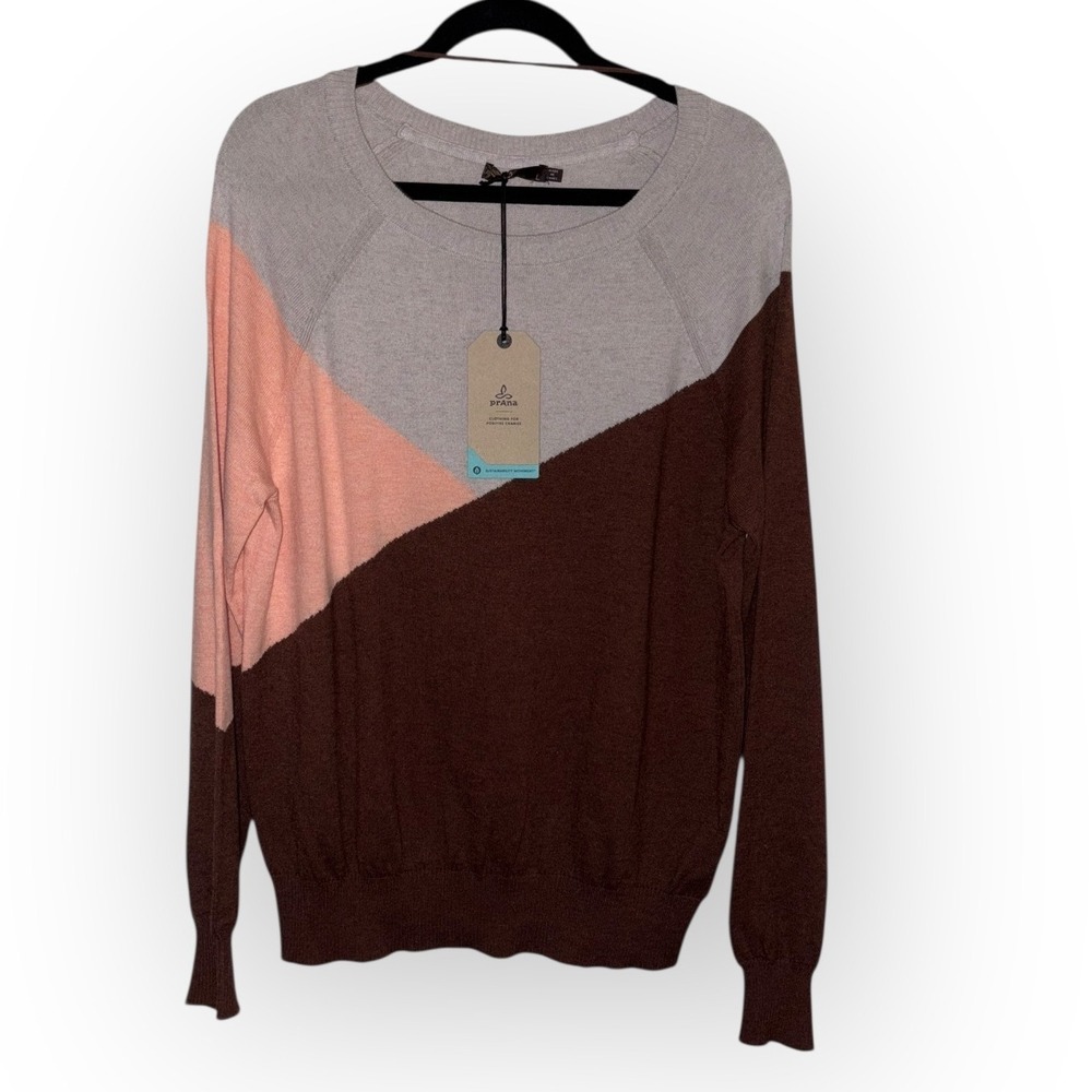 Prana Sz LG Organic Cotton Wool Blend  Color Block Super Soft Sweater New w Tags